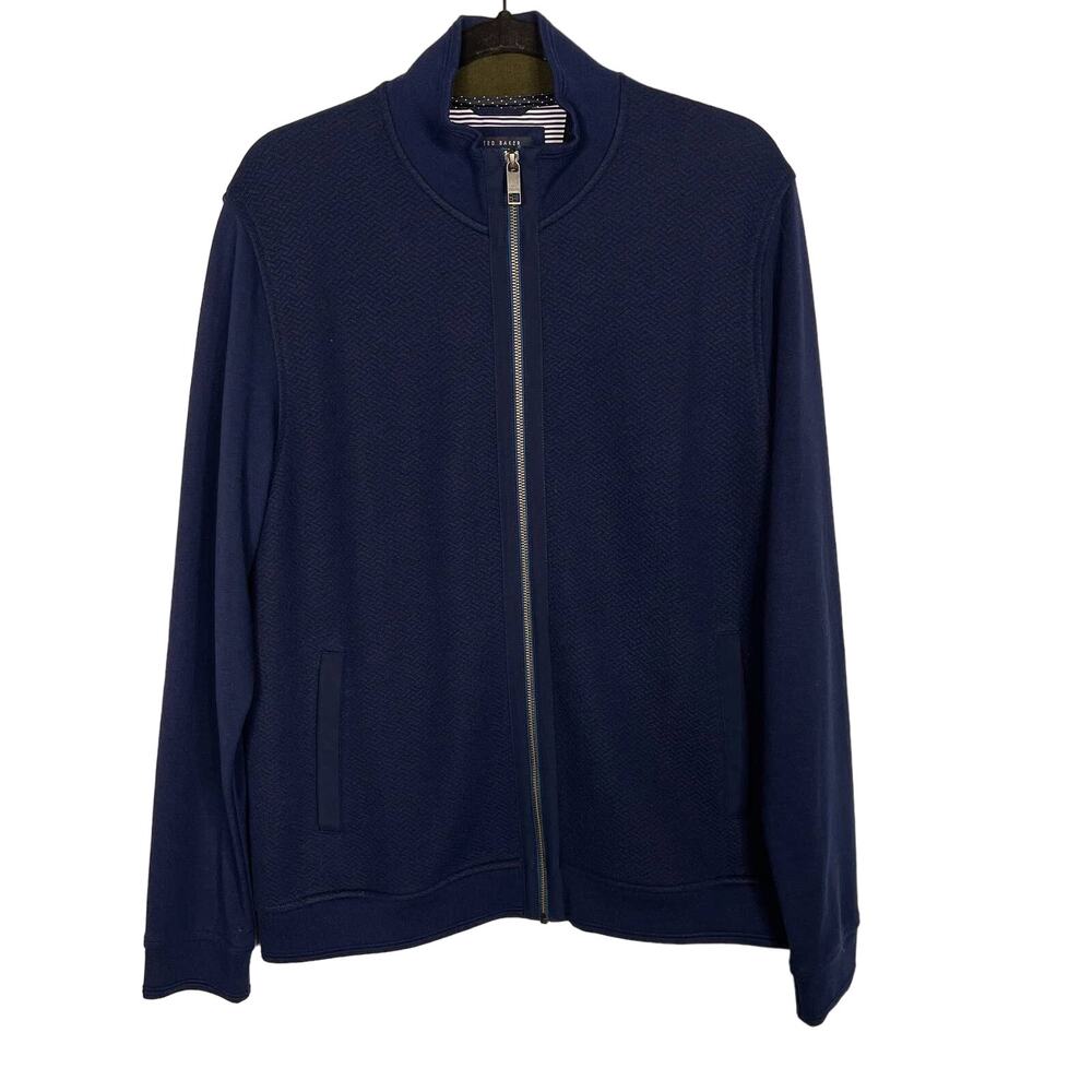 Ted Baker London Mens 5 XLarge Navy Blue Multy Textured Zip Through Jacket Knit